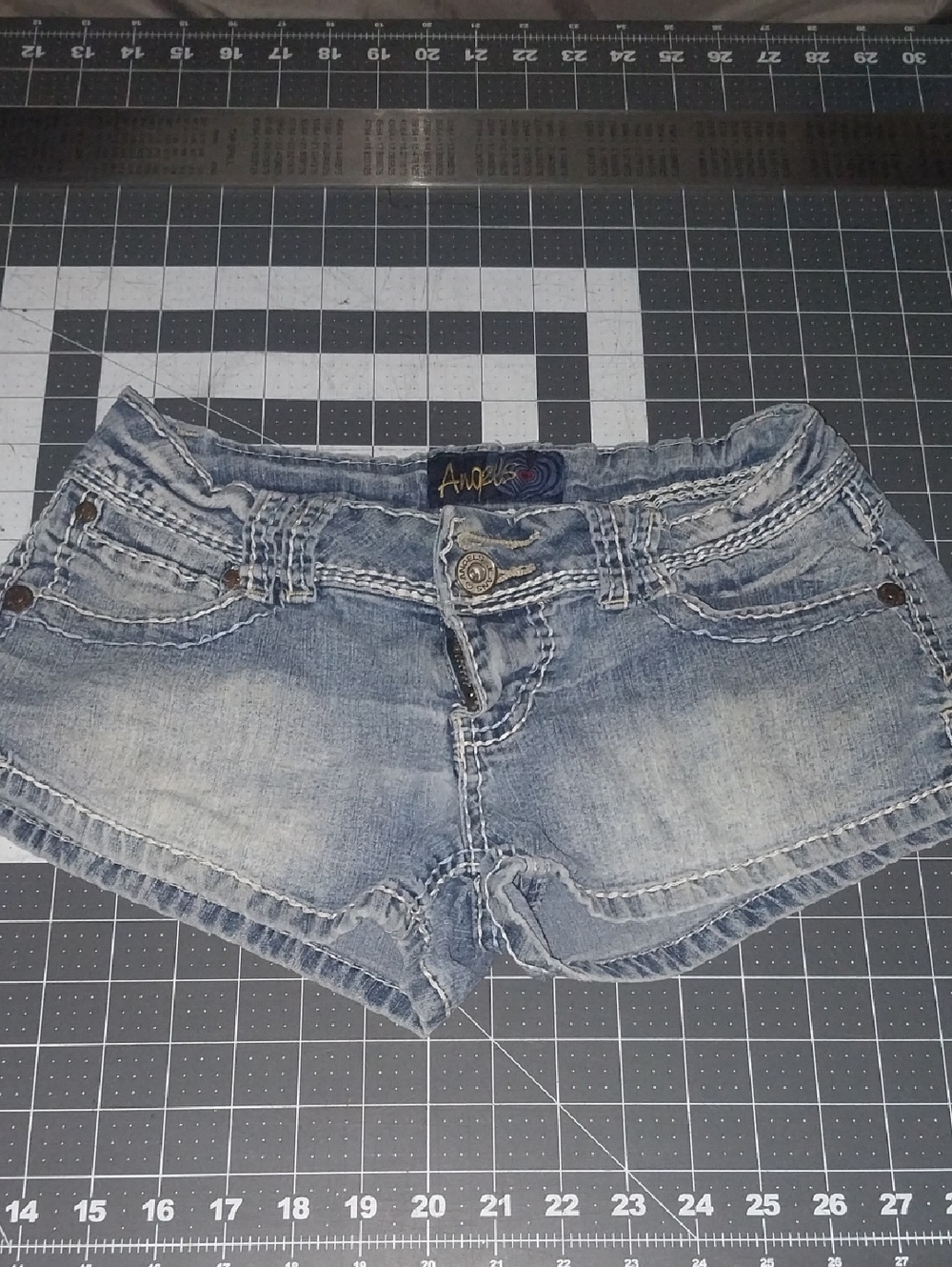 Angels Washed Light Blue Denim Jean Shorts